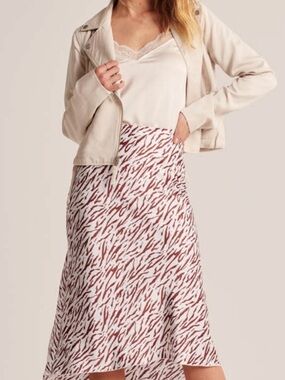 Women's Cream and Rust Printed high low Midi Skirt